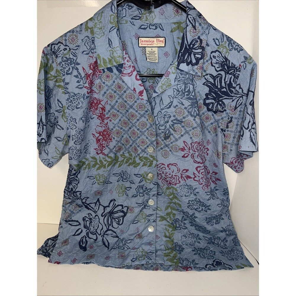 Jamaica Bay button-down shirt Blue Floral Pattern Small Short sleeve Shirt